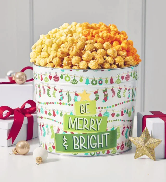 Merry and Bright 1.75 Gallon 3 Flavor Popcorn Tin